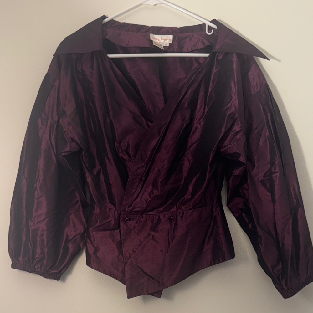 Vintage-Inspired Deep Plum Wrap Blouse - Women's Other